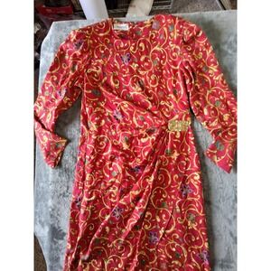 Vintage Woman Adrianna Papell Red Party Dress 100% Silk Size 14
